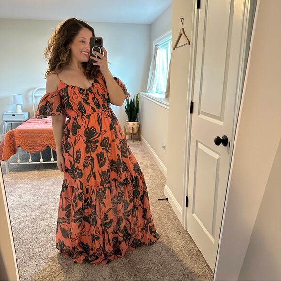 Tanya Taylor Pink Green Leaf Silk Cotton Maxi Dress 4 - Picture 4 of 16